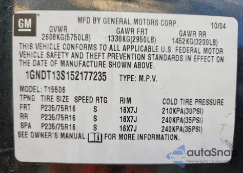 2005 Chevrolet Trailblazer Ls z USA, uszkodzony, nr VIN 1GNDT13S152177235